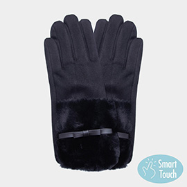 Bow Pointed Fuzzy Fur Collar Suede Smart Touch Gloves