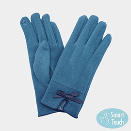 Bow Pointed Faux Suede Smart Touch Gloves