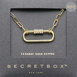 SECRET BOX_14K Gold Dipped Stone Paved Carabiner Pendant Necklace