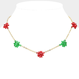 Christmas Bow Station Necklace