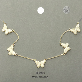 Brass Metal Butterfly Station Necklace