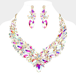 Marquise Stone Cluster Embellished Evening Necklace