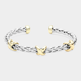 Two Tone Criss Cross Pointed Cuff Bracelet