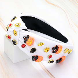 Halloween Charm Stone Cluster Embellished Knot Headband