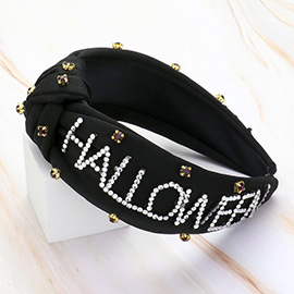 Bling Studded HALLOWEEN Message Pointed Stone Cluster Embellished Knot Headband