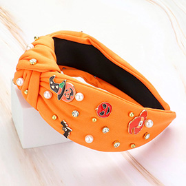 Enamel Halloween Charm Stone Cluster Embellished Knot Headband