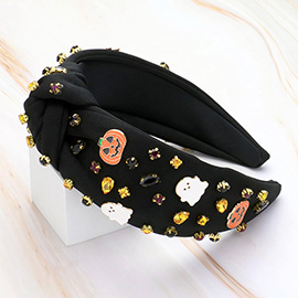 Enamel Halloween Charm Stone Cluster Embellished Knot Headband