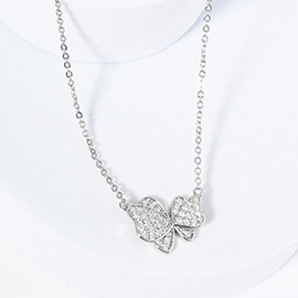 White Gold Dipped CZ Stone Paved Butterfly Pendant Necklace