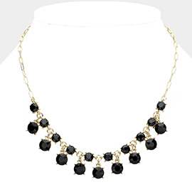 Round Glass Stone Cluster Bib Necklace