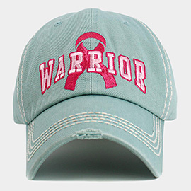 Pink Ribbon WARRIOR Embroidered Accented Vintage Baseball Cap