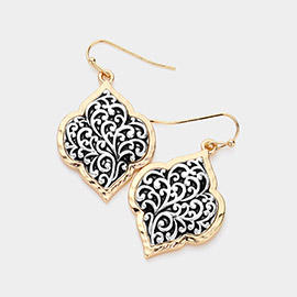 Antique Metal Filigree Abstract Shape Dangle Earrings