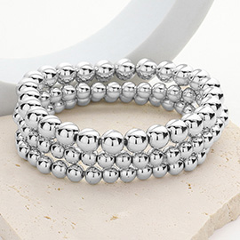 3PCS - Metal Ball Beaded Stretch Multi Layered Bracelets