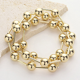 3PCS - Metal Ball Bar Beaded Stretch Multi Layered Bracelets