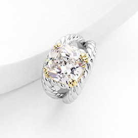 Cushion Cut CZ Stone Accented Twisted Rope Ring