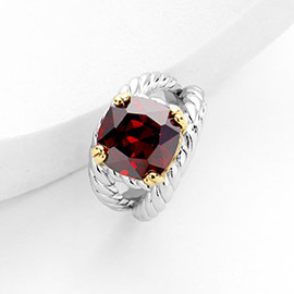 Cushion Cut CZ Stone Accented Twisted Rope Ring