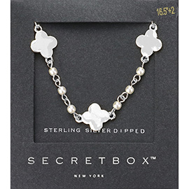 SECRET BOX_Sterling Silver Dipped Quatrefoil Pearl Link Necklace