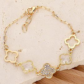 Stone Paved Quatrefoil Pointed
Link Bracelet