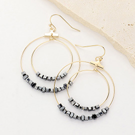 Cube Beaded Double O Ring Dangle Earrings