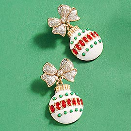 Pearl Pointed Glittered Christmas Ornament Dangle Earrings