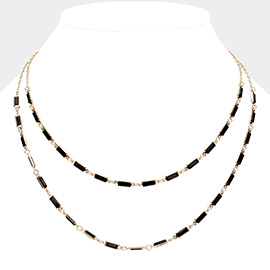 Emerald Cut Stone Bezel Link Double Layered Necklace