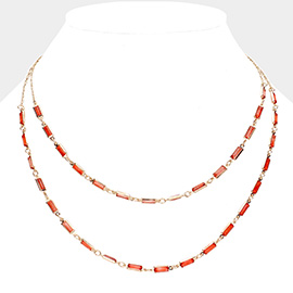 Emerald Cut Stone Bezel Link Double Layered Necklace