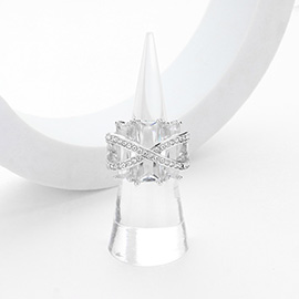 White Gold Plated CZ Stone Embellished Stretch Ring