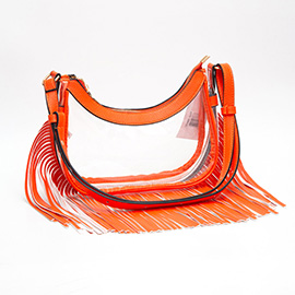 Faux Leather Fringe Transparent Crossbody Bag