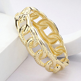 Metal Flat Cuban Chain Shape Hinged Bangle Bracelet