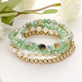 4PCS - Natural Stone Pointed Faceted Beaded Multi Layered Bracelets