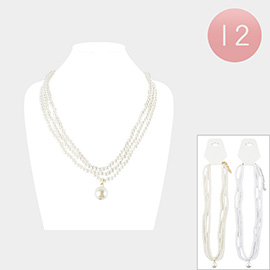 12PCS - Pearl Pendant Pointed Layered Necklace