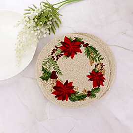 2PCS - Christmas Wreath Message Printed Round Trivet