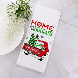 Home for the Holidays Message Christmas Tree Truck Printed Kitchen Towel