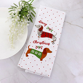 Christmas Message Dog Printed Dotted Patterned Kitchen Towel