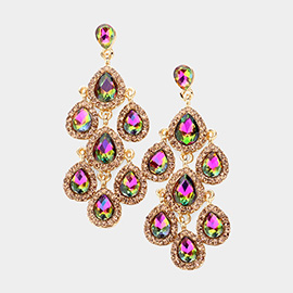 Teardrop Stone Cluster Chandelier Dangle Evening Earrings