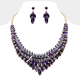 Marquise Stone Cluster Embellished Collar Evening Necklace