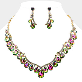 Teardrop Stone Cluster Embellished Evening Necklace