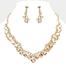 Teardrop Stone Cluster Embellished Evening Necklace