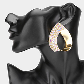 Half Rhinestone Paved Metal Teardrop Earrings