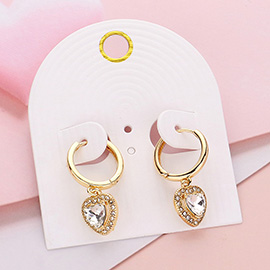 Heart Stone Dangle Huggie Hoop Earrings