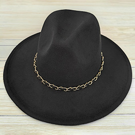 Faux Leather Braided Chain Band Pointed Fedora Hat