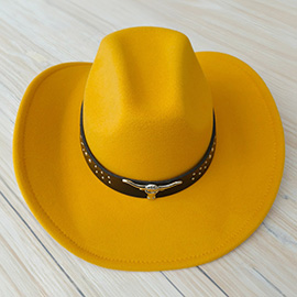 Steer Head Pointed Western Belt Pointed Cowboy Fedora Hat