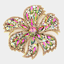 Stone Embellished Oversized Flower Pin Brooch