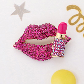 Bling Studded Lip and Lipstick Pin Brooch