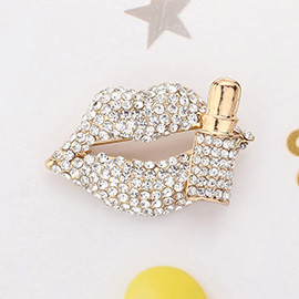 Bling Studded Lip and Lipstick Pin Brooch