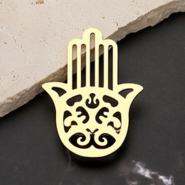 Stainless Steel Cutout Hamsa Hand Pin Brooch