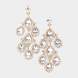 Teardrop Stone Cluster Chandelier Dangle Evening Earrings