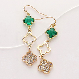 Stone Paved Stone Cluster Open Quatrefoil Link Dropdown Dangle Earrings