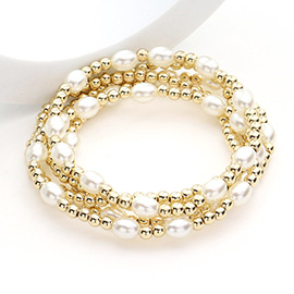 5PCS - Pearl Pointed Metal Ball Beaded Stretch Multi Layered Bracelets