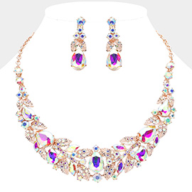 Teardrop Stone Cluster Pointed Leaves Marquise Stone Cluster Embellished Evening Necklace