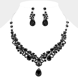 Teardrop Stone Cluster Pendant Pointed Teardrop Stone Cluster Embellished Evening Necklace